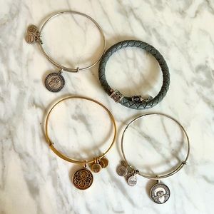 Alex and Ani charm bangles in silver and gold
